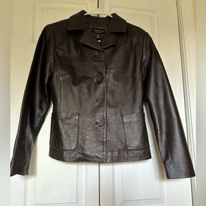 Croft & Borrow Y2K Genuine Lambskin Blazer Front Pockets Dark Brown Size Small